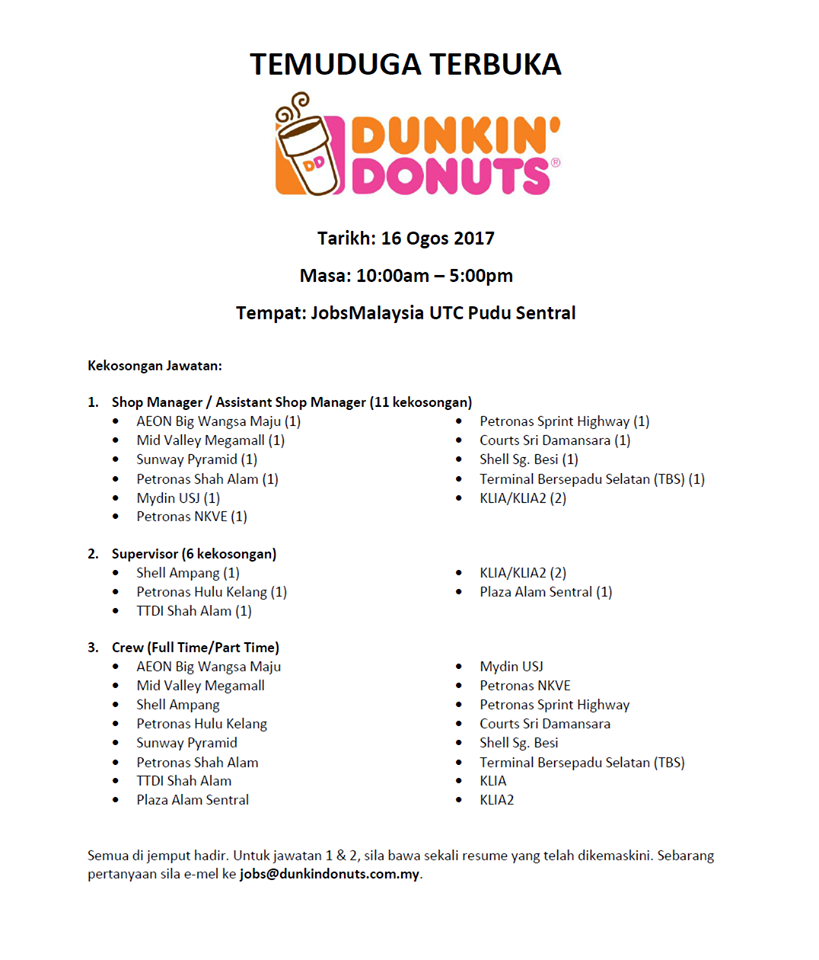 Dunkin donuts counter help job description